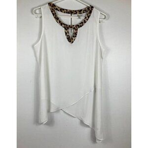 Womens Cato Sleeveless Asymmetrical‎ Blouse Leopard Trim L